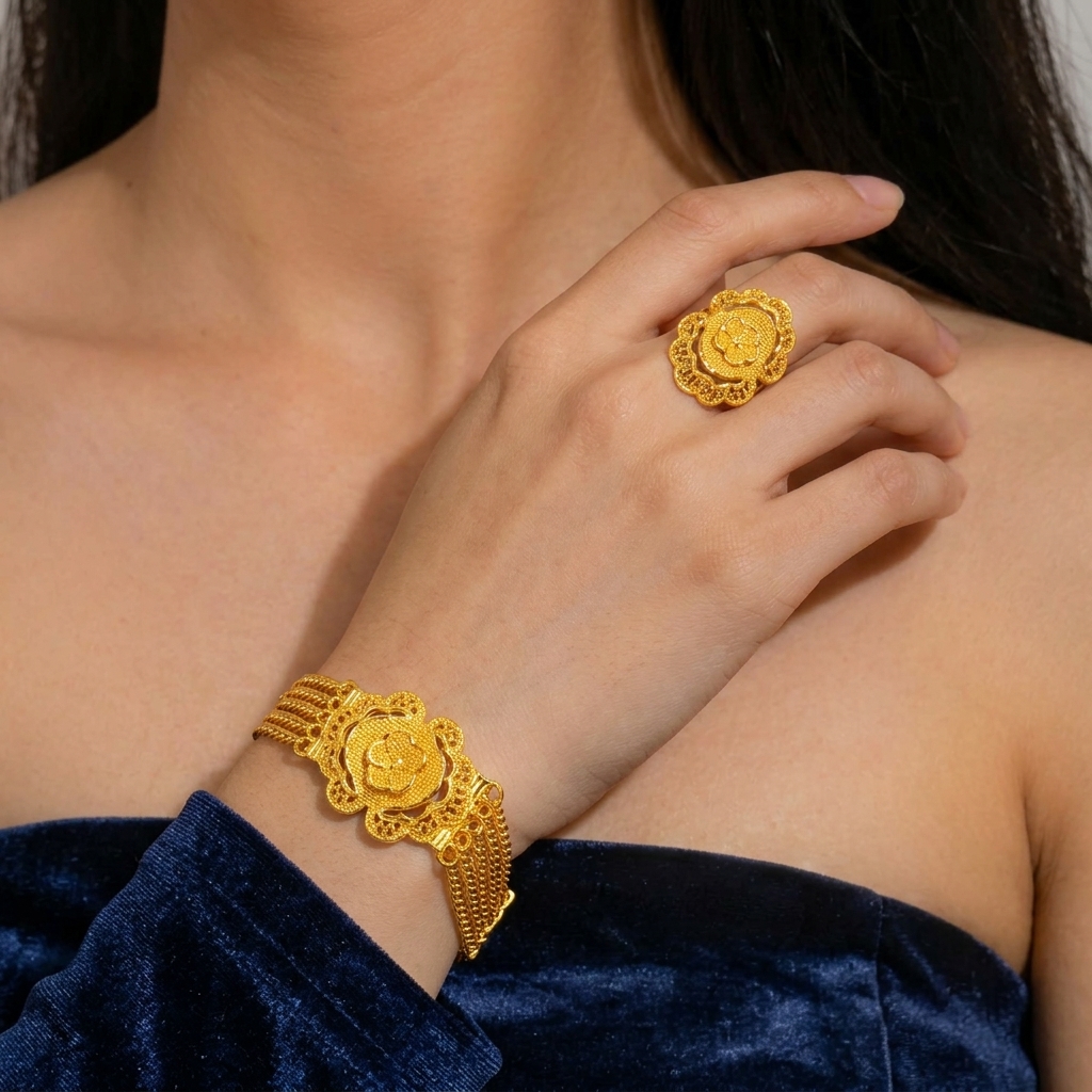 Gold-Tone Blossom Chain Tassel Jewelry Set, 4 Pcs
