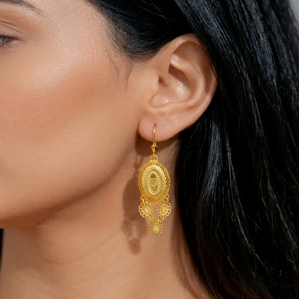 Gold-Tone Oval Medallion Fringe Necklace & Earring Set