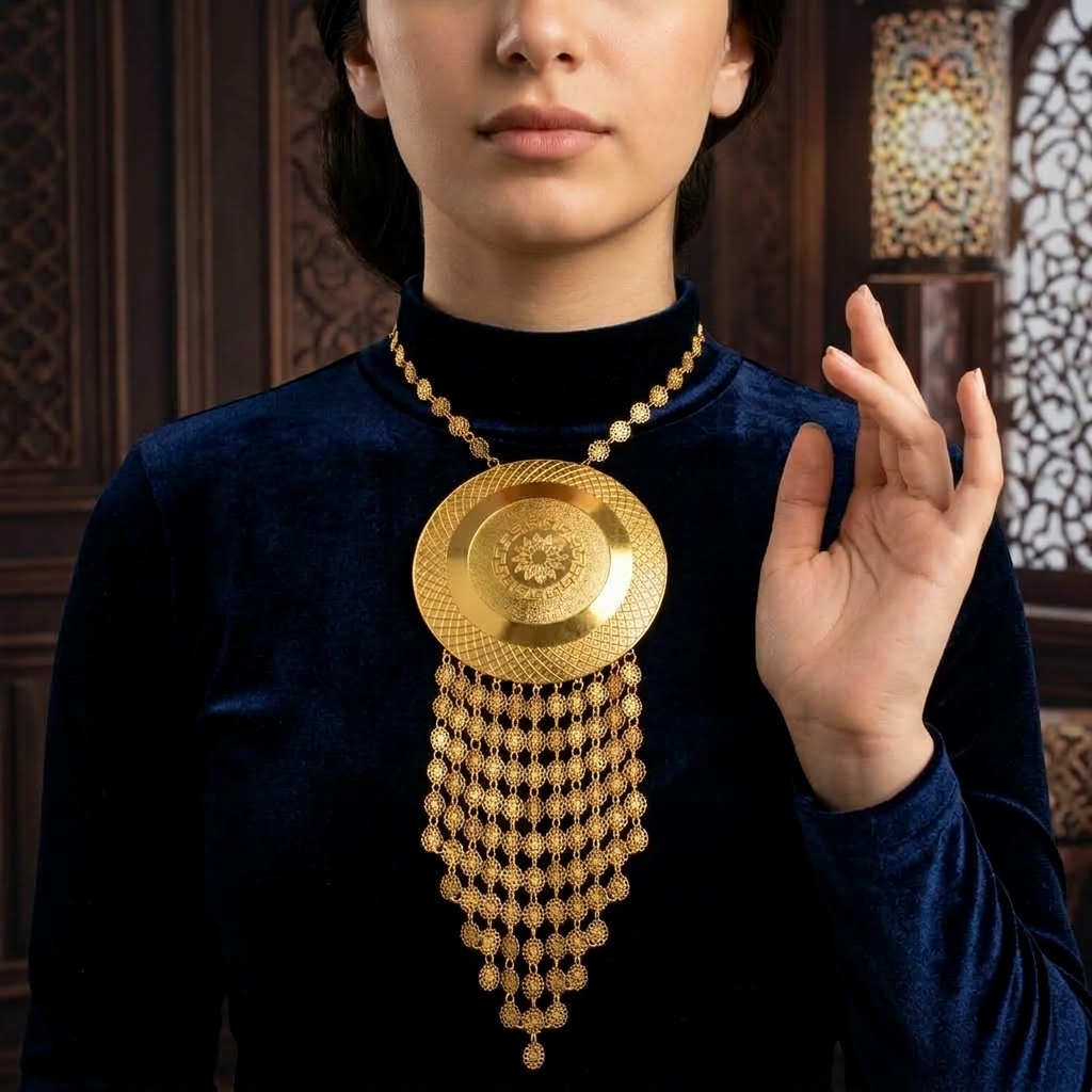 Gold-Tone Grand Disc Fringe Necklace & Earring Set