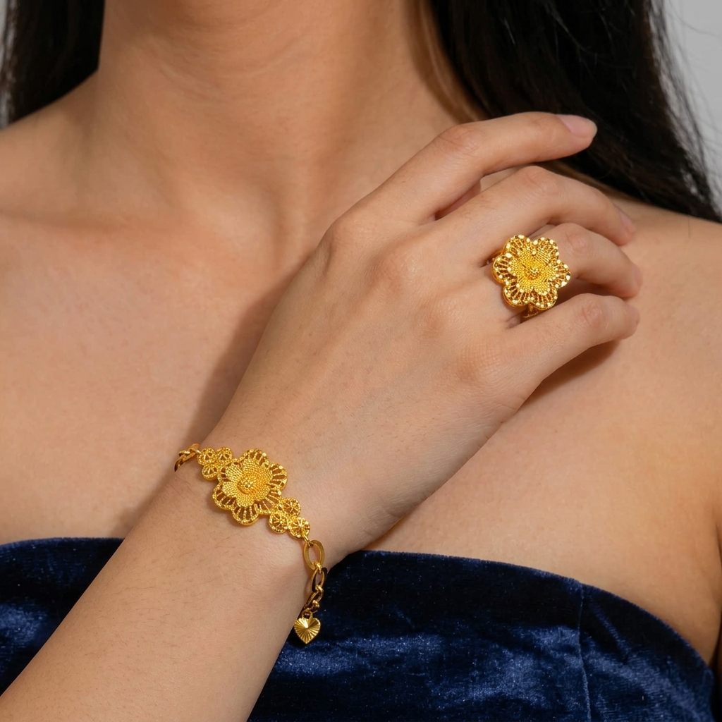 Gold-Tone Layered Blossom Jewelry Set, 4 Pcs