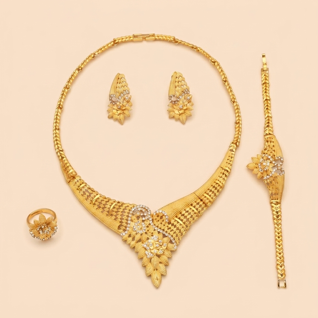 Gold-Tone Openwork Blossom Jewelry Set, 4 Pcs
