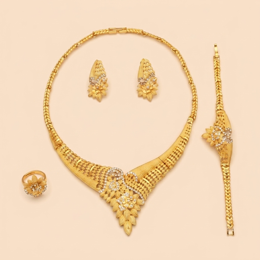 Gold-Tone Openwork Blossom Jewelry Set, 4 Pcs