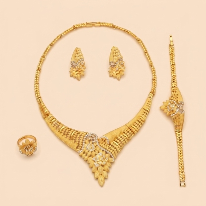 Gold-Tone Openwork Blossom Jewelry Set, 4 Pcs