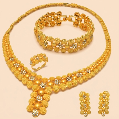 Gold-Tone Beaded Cluster Jewelry Set, 4 Pcs
