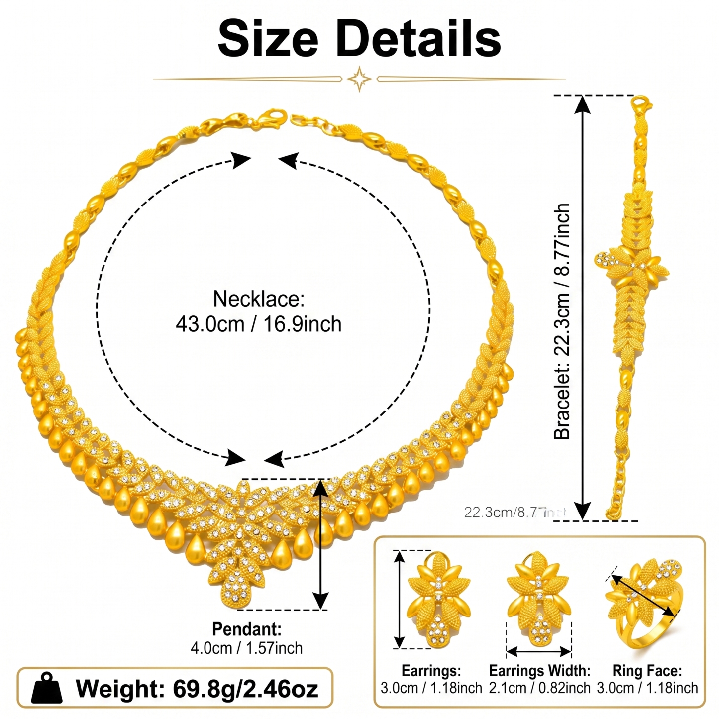 Gold-Tone Wheat Leaf Crystal Jewelry Set, 4 Pcs