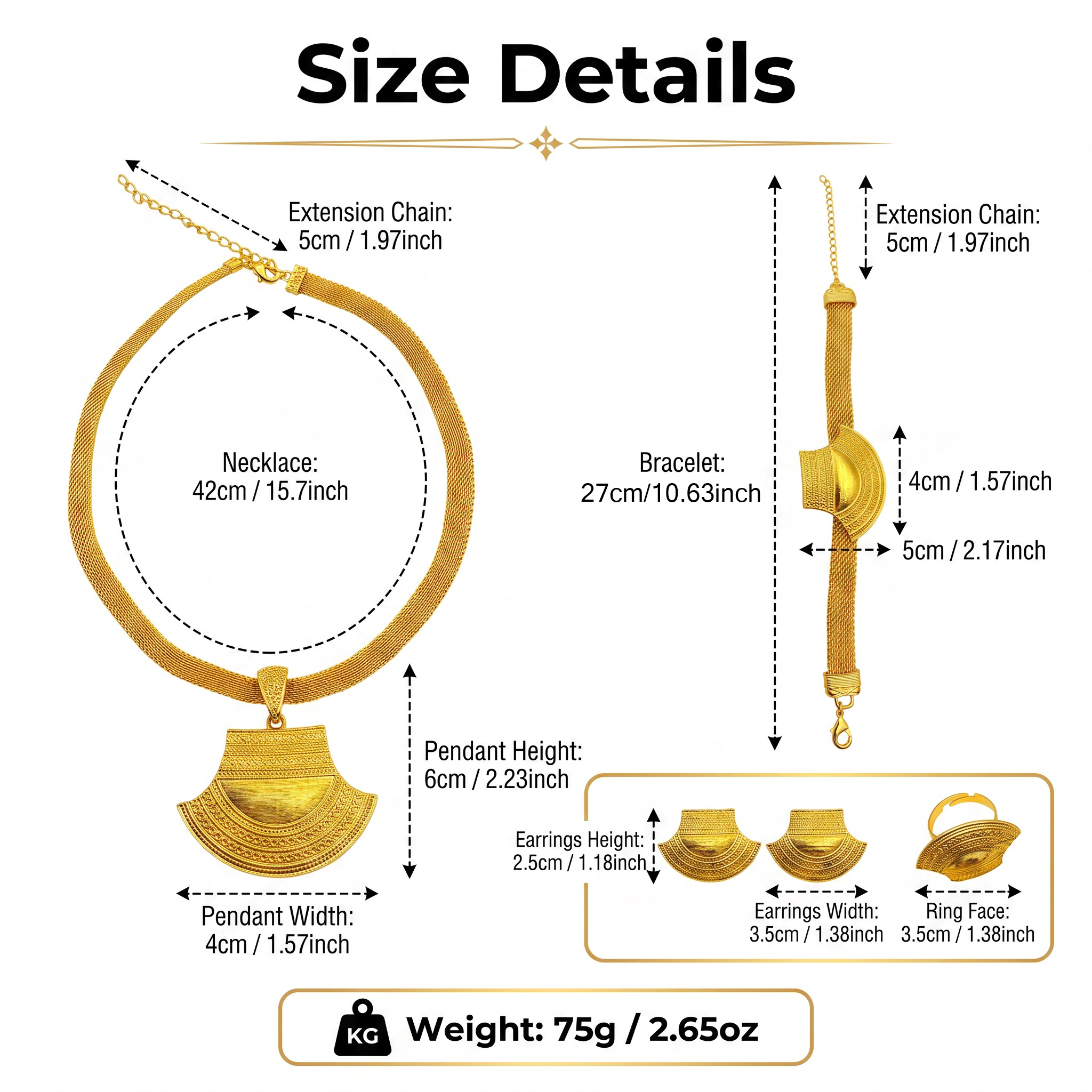 Gold-Tone Statement Fan Jewelry Set, 4 Pcs