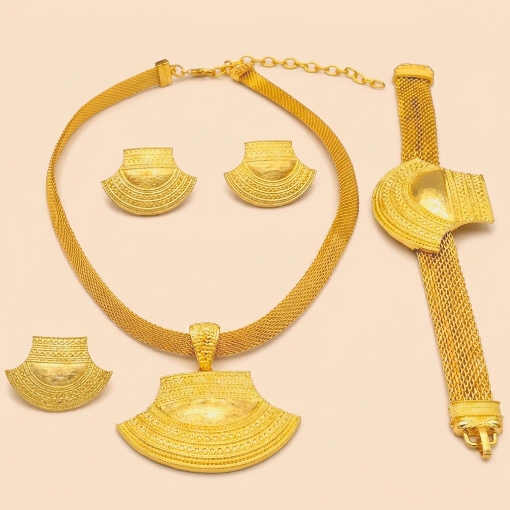 Gold-Tone Statement Fan Jewelry Set, 4 Pcs