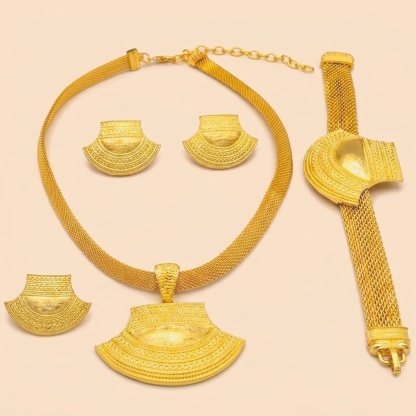 Gold-Tone Statement Fan Jewelry Set, 4 Pcs