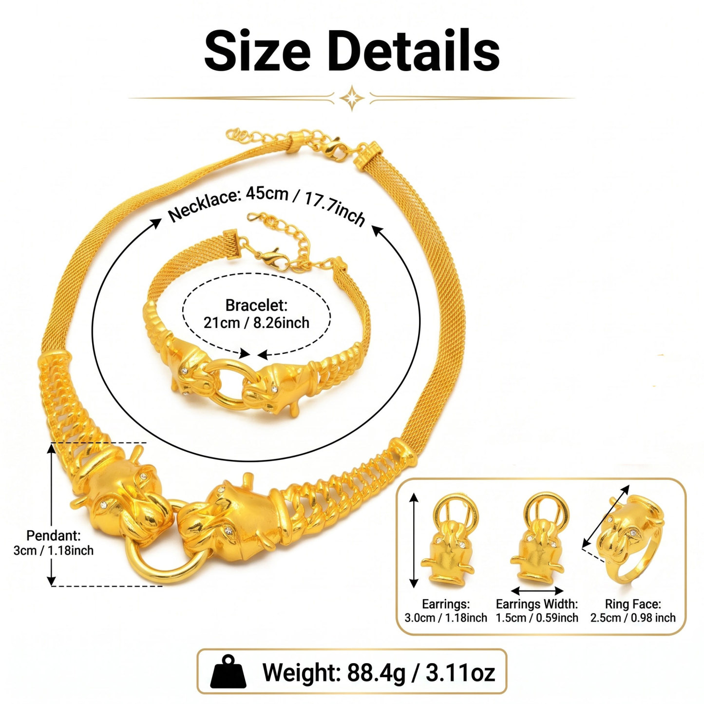 Gold-Tone Animal Link Jewelry Set, 4 Pcs