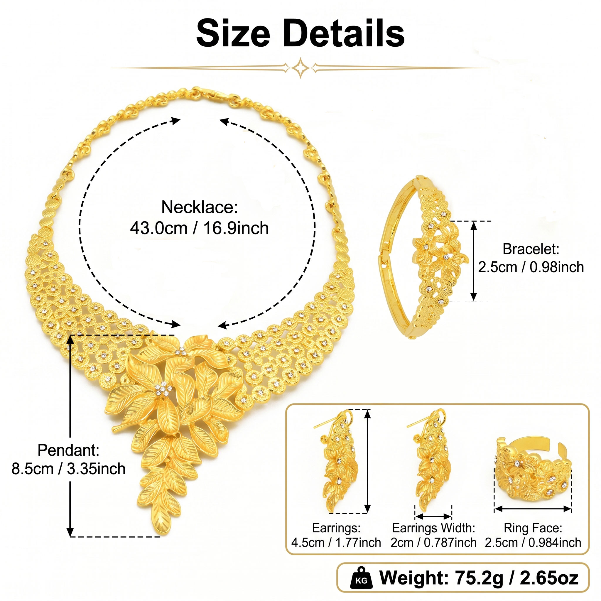 Gold-Tone Crystal Leaf Spray Jewelry Set, 4 Pcs