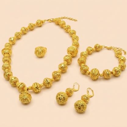 Gold-Tone Openwork Bead Jewelry Set, 4 Pcs