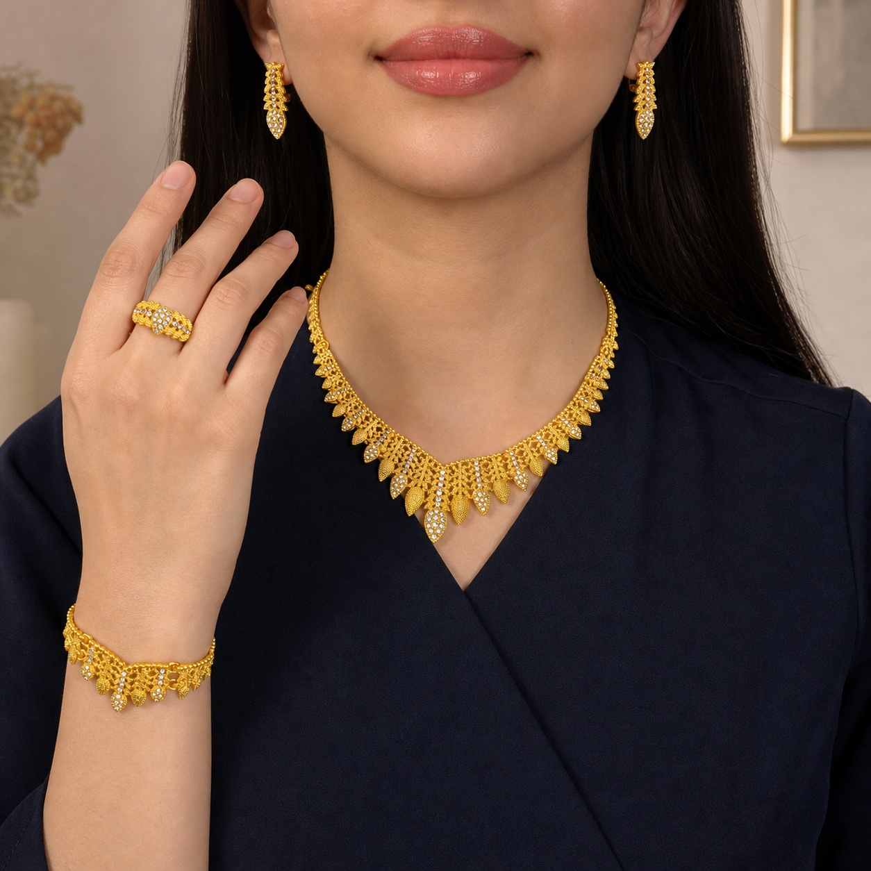 Gold-Tone Crystal Spike Fringe Jewelry Set, 4 Pcs