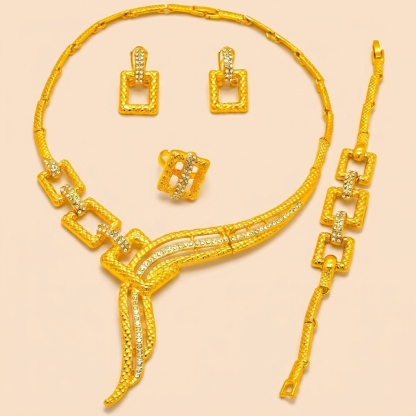 Gold-Tone Square Tassel Jewelry Set, 4 Pcs