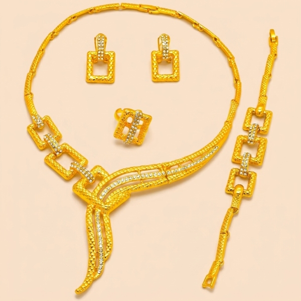 Gold-Tone Square Tassel Jewelry Set, 4 Pcs