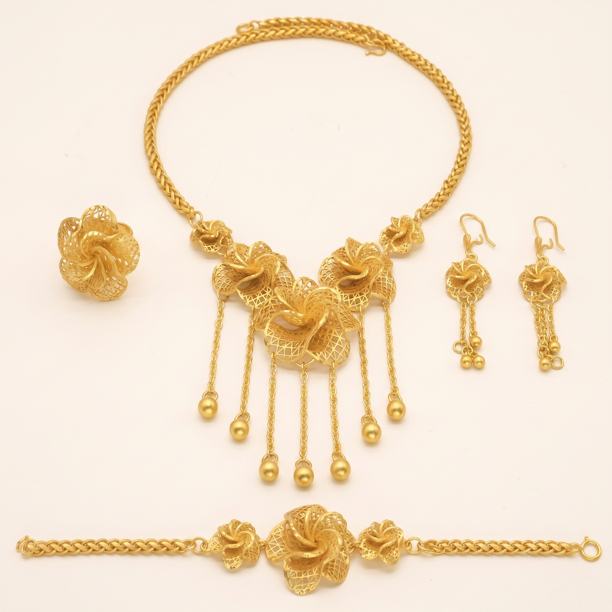 Gold-Tone Rosette Tassel Jewelry Set, 4 Pcs