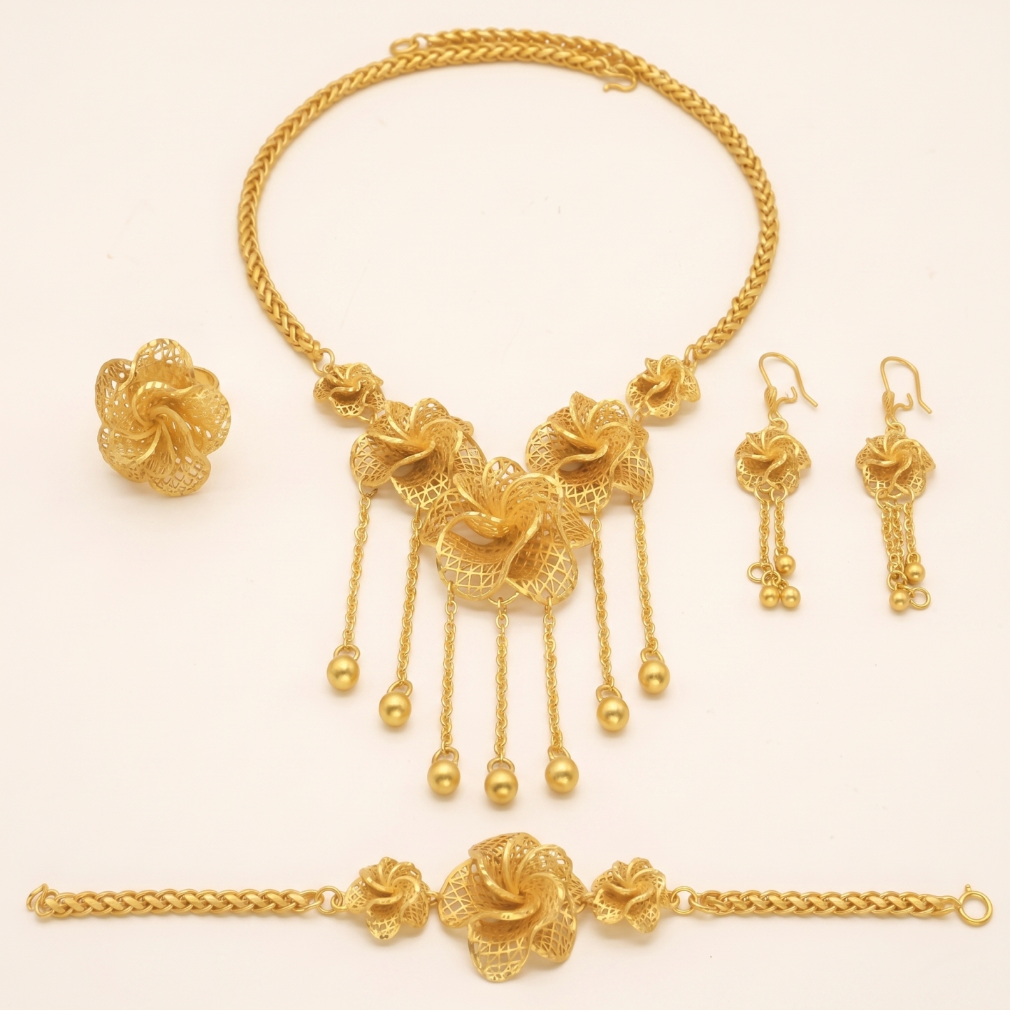 Gold-Tone Rosette Tassel Jewelry Set, 4 Pcs