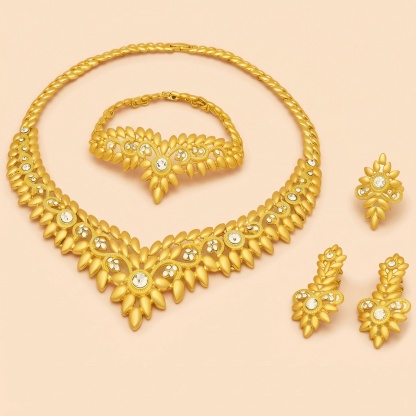 Gold-Tone Crystal Petal Collar Jewelry Set, 4 Pcs