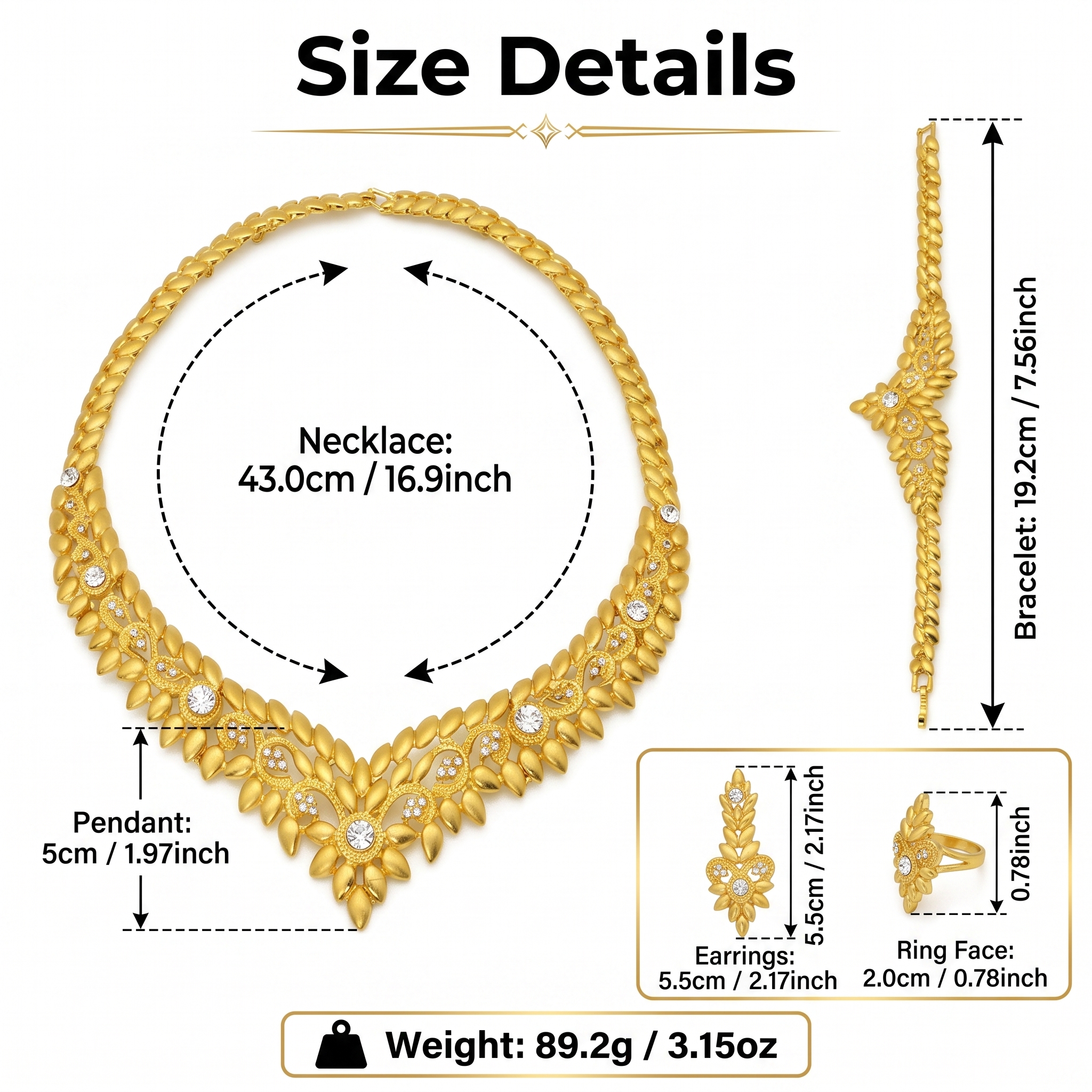 Gold-Tone Crystal Petal Collar Jewelry Set, 4 Pcs