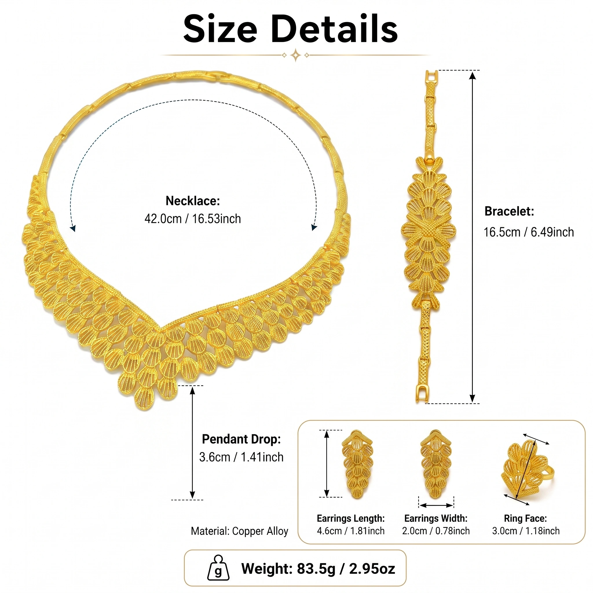 Gold-Tone Scalloped Fan Jewelry Set, 4 Pcs