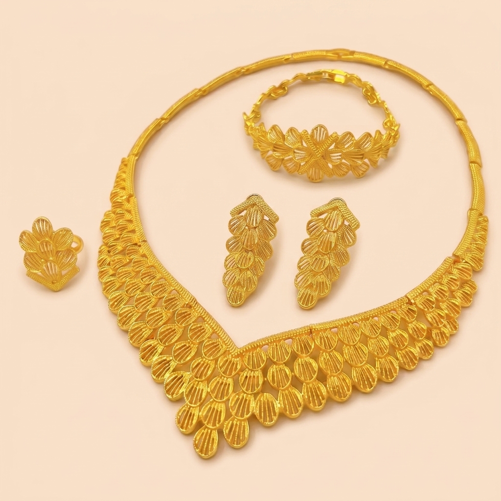 Gold-Tone Scalloped Fan Jewelry Set, 4 Pcs