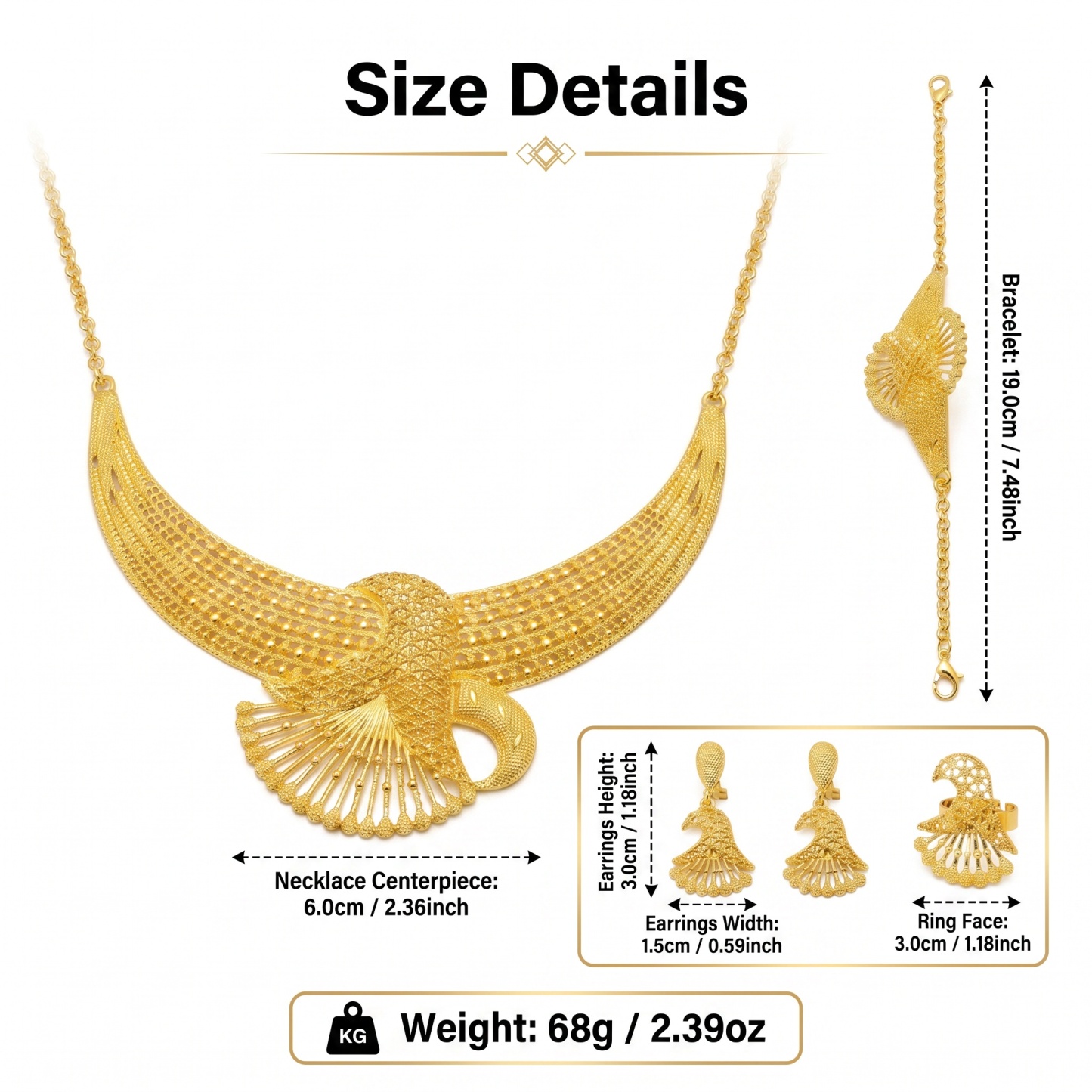 Gold-Tone Crescent Arc Jewelry Set, 4 Pcs