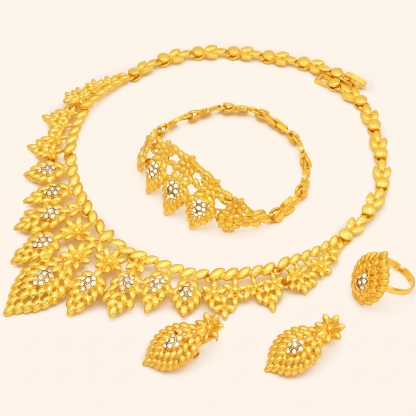 Gold-Tone Ornate Flower Jewelry Set, 4 Pcs