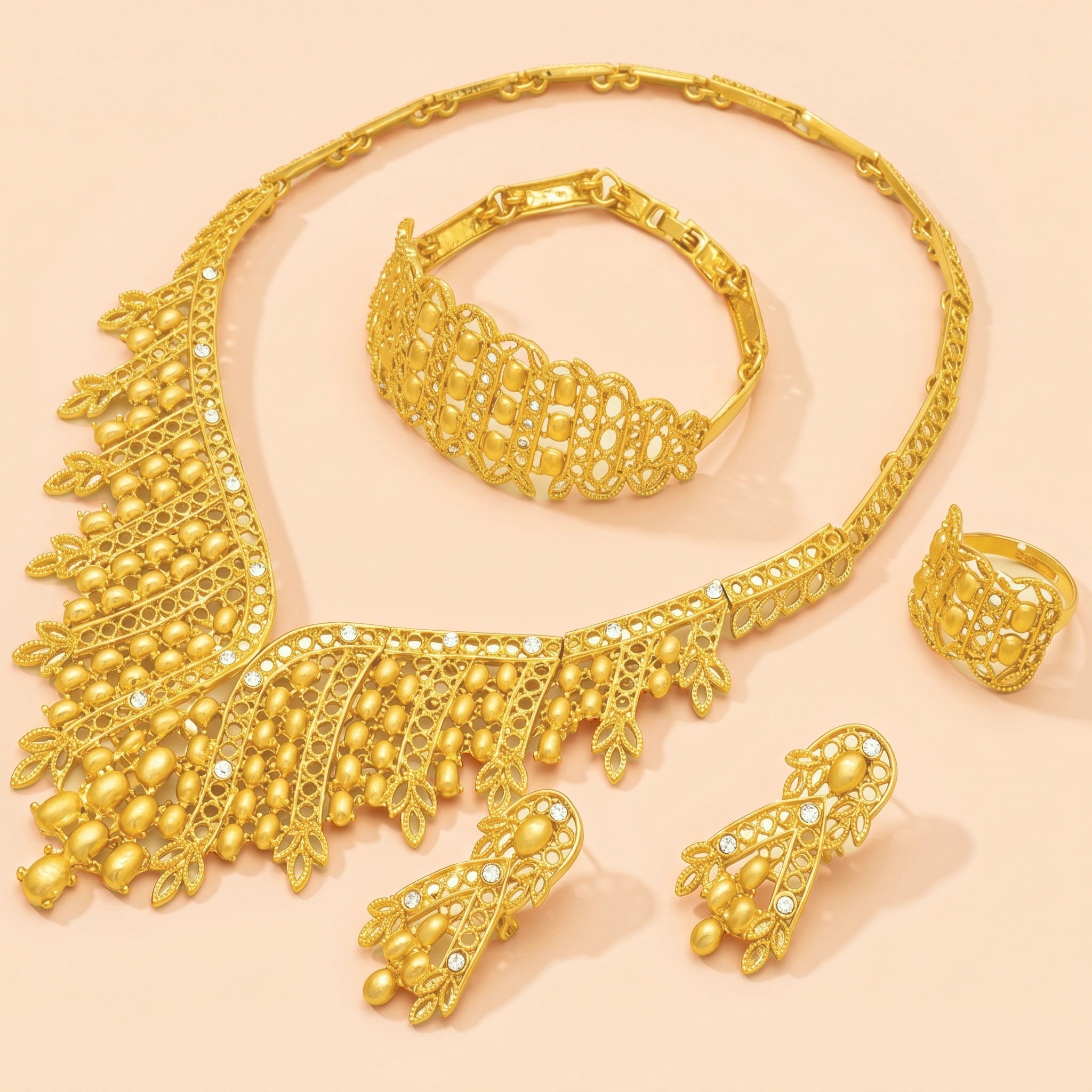 Gold-Tone Crystal Bib Collar Jewelry Set, 4 Pcs