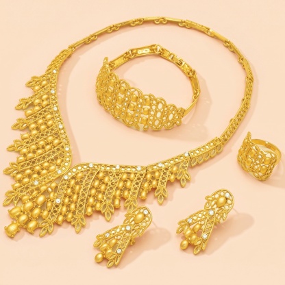 Gold-Tone Crystal Bib Collar Jewelry Set, 4 Pcs