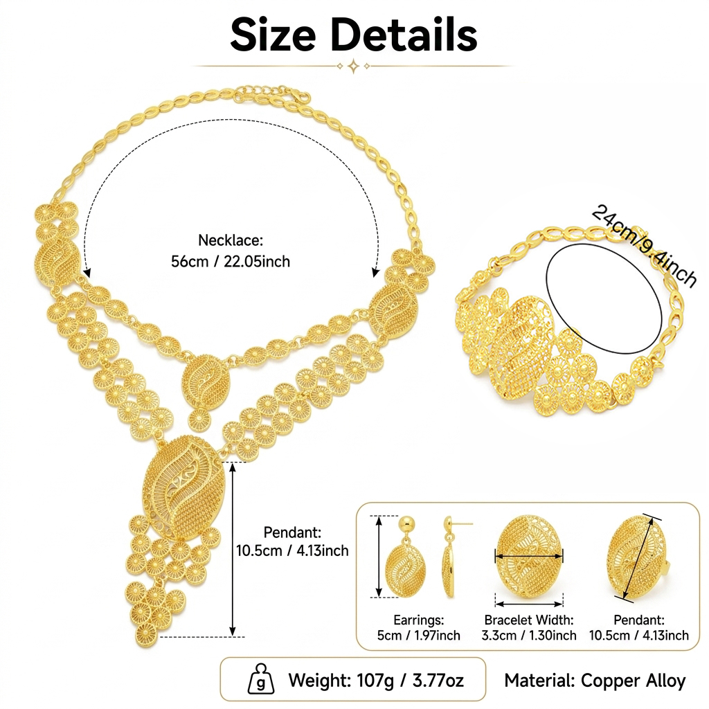 Gold-Tone Long Openwork Bridal Jewelry Set, 4 Pcs