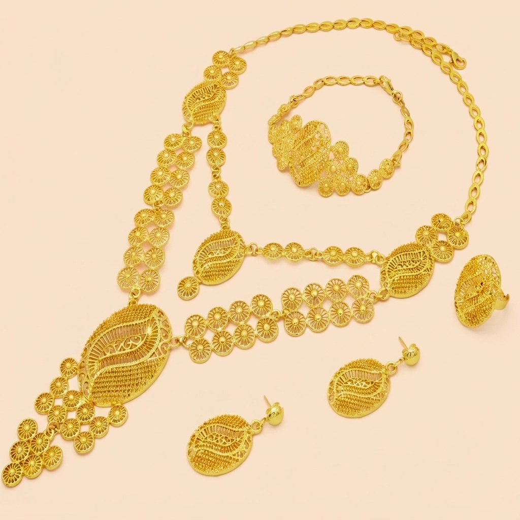 Gold-Tone Long Openwork Bridal Jewelry Set, 4 Pcs