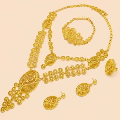 Gold-Tone Long Openwork Bridal Jewelry Set, 4 Pcs
