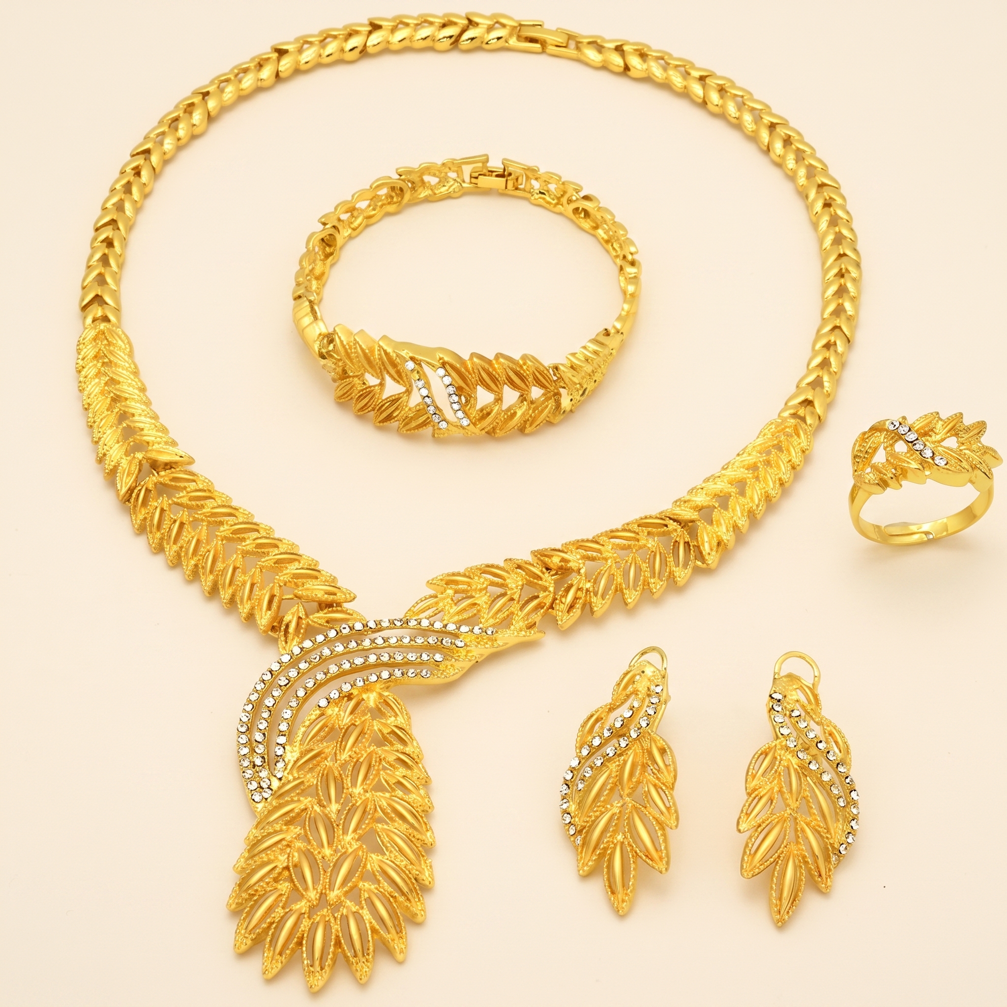 Gold-Tone Openwork Leaf Jewelry Set, 4 Pcs