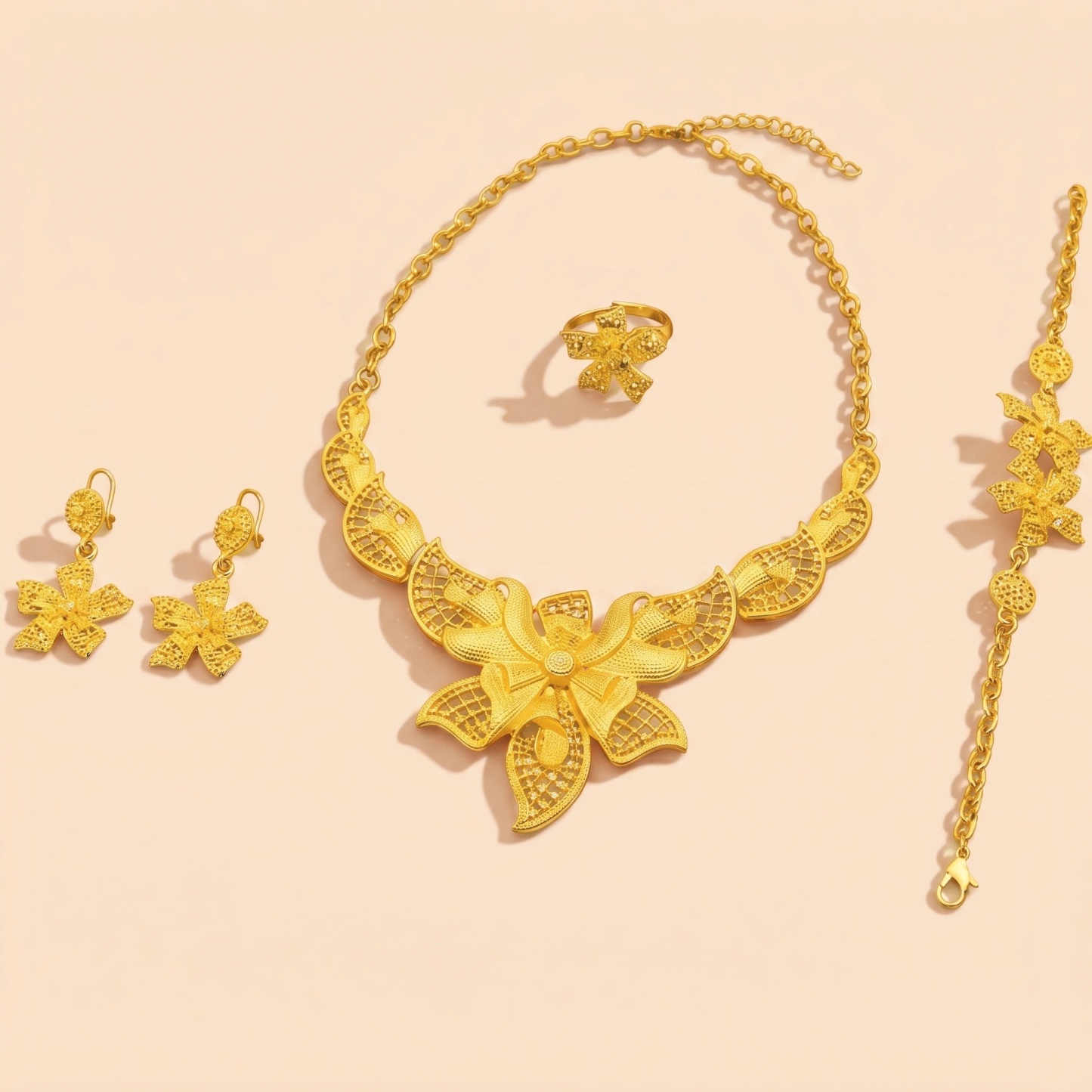 Gold-Tone Grand Orchid Jewelry Set, 4 Pcs