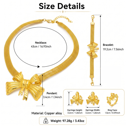 Gold-Tone Textured Bow Jewelry Set, 4 Pcs