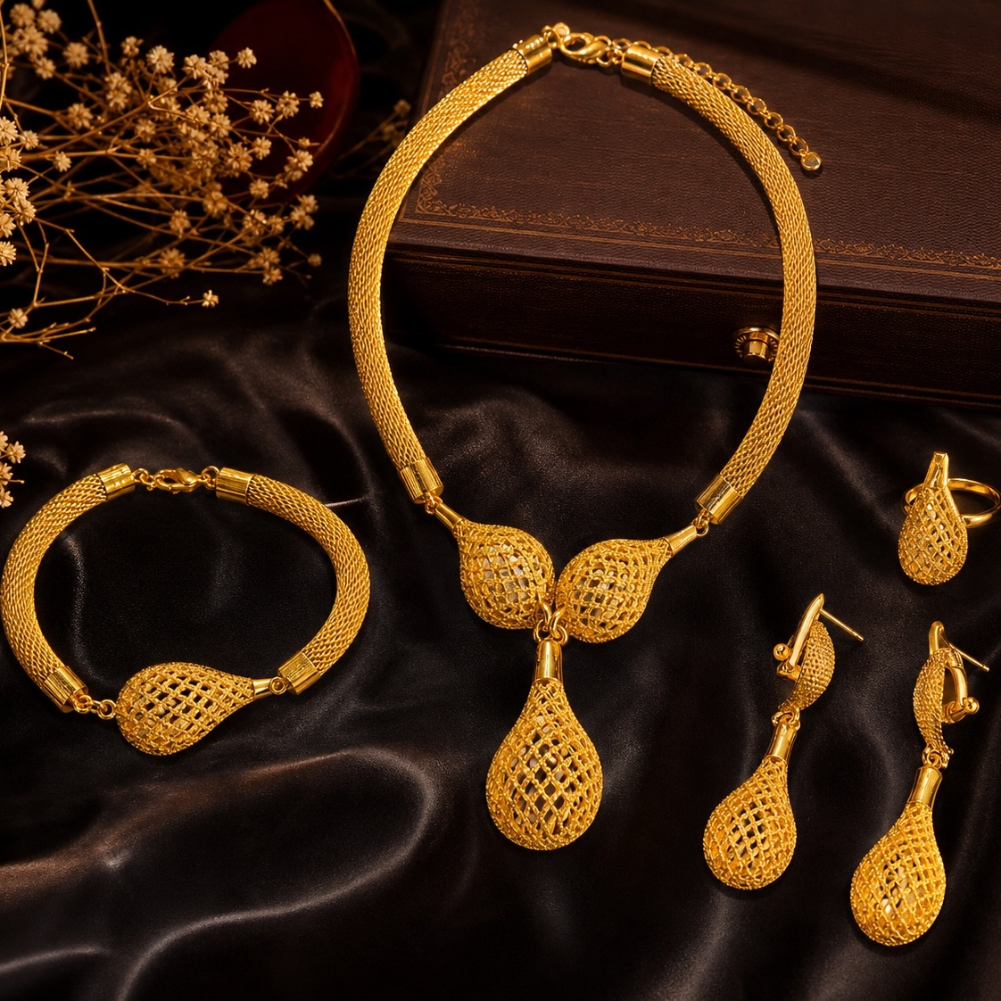 Gold-Tone Bold Round Medallion Jewelry Set, 4 Pcs