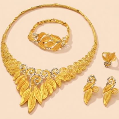 Gold-Tone Leaf Jewelry Set, 4 Pcs