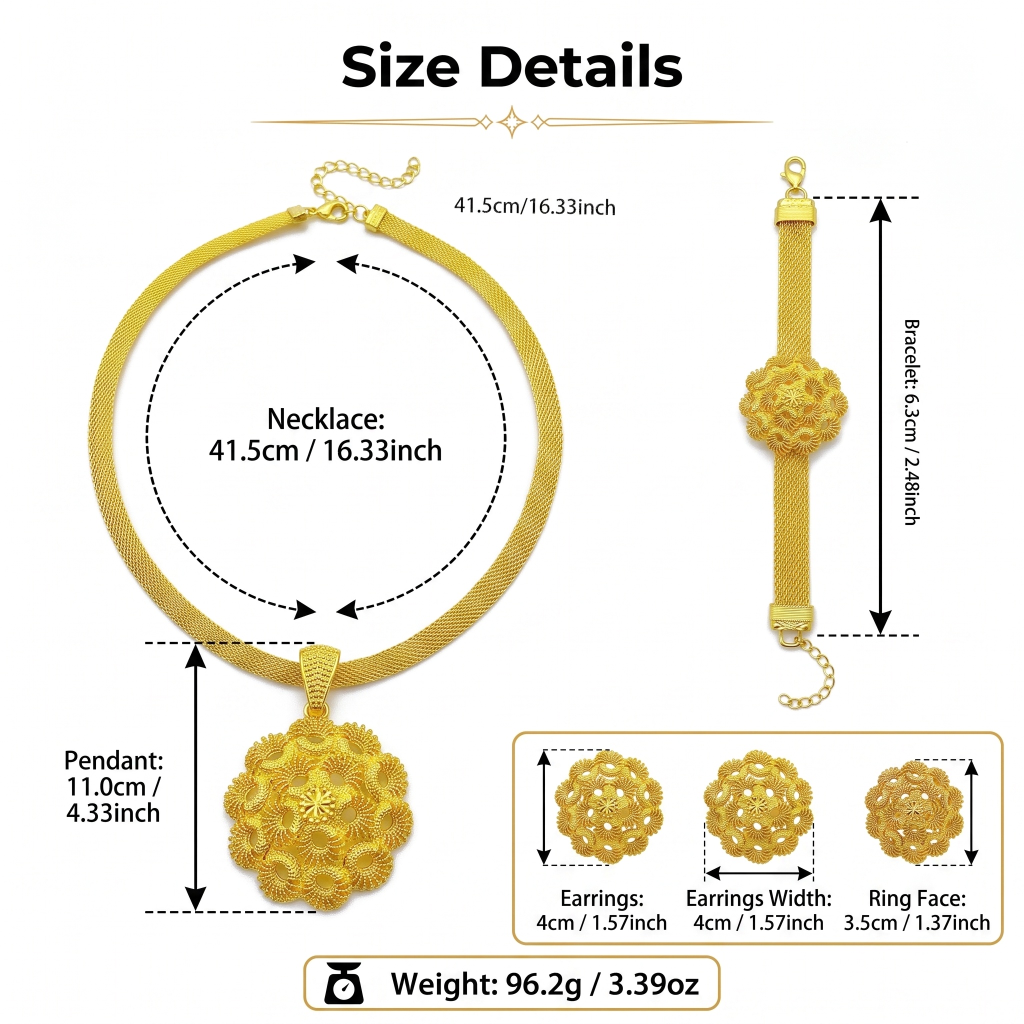 Gold-Tone Floral Pendant Jewelry Set, 4 Pcs