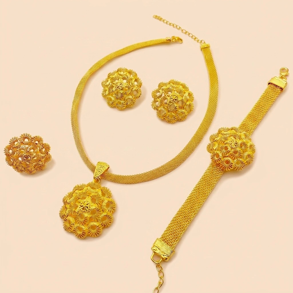Gold-Tone Floral Pendant Jewelry Set, 4 Pcs