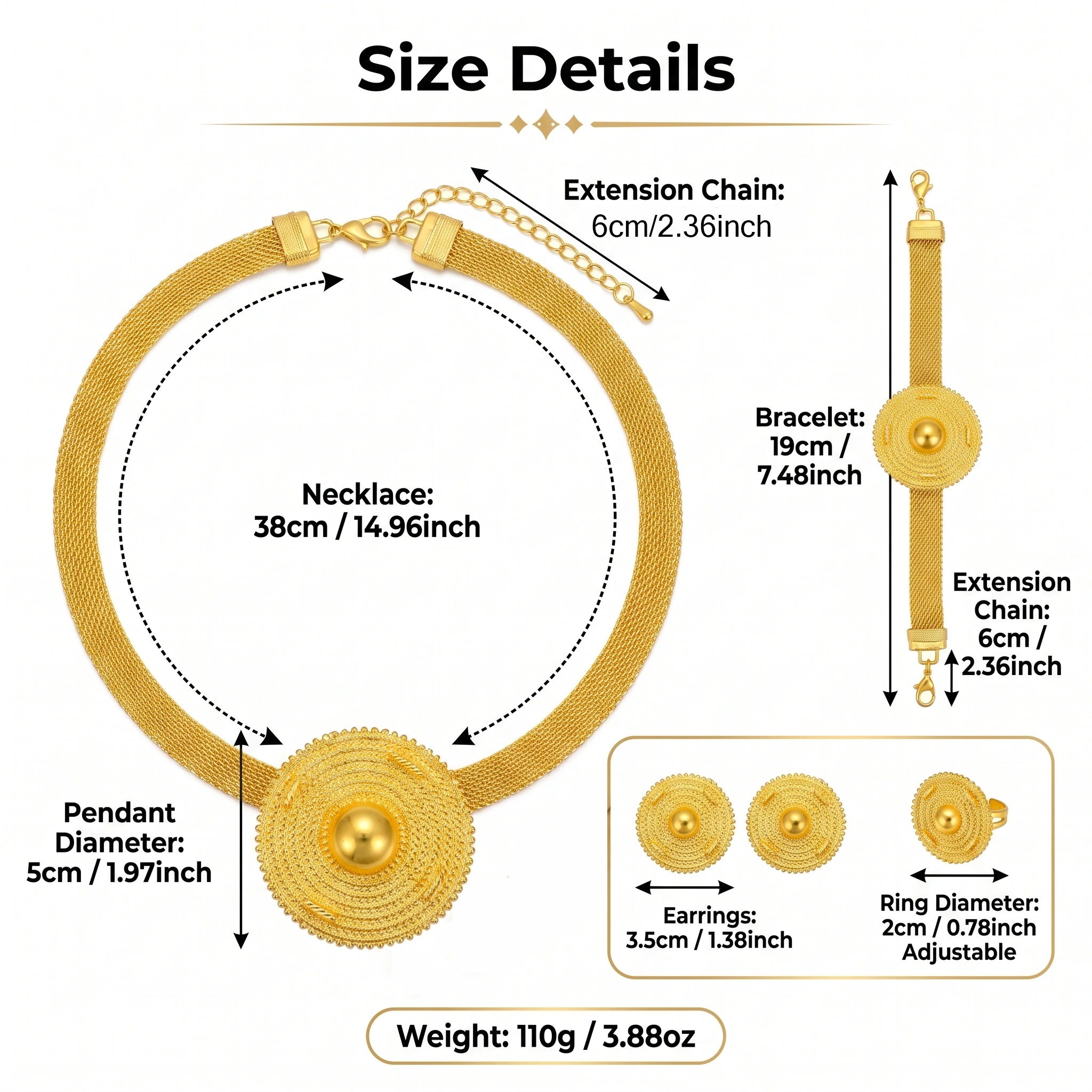 Gold-Tone Concentric Sunburst Jewelry Set, 4 Pcs