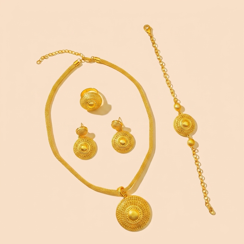 Gold-Tone Round Cutout Jewelry Set, 4 Pcs
