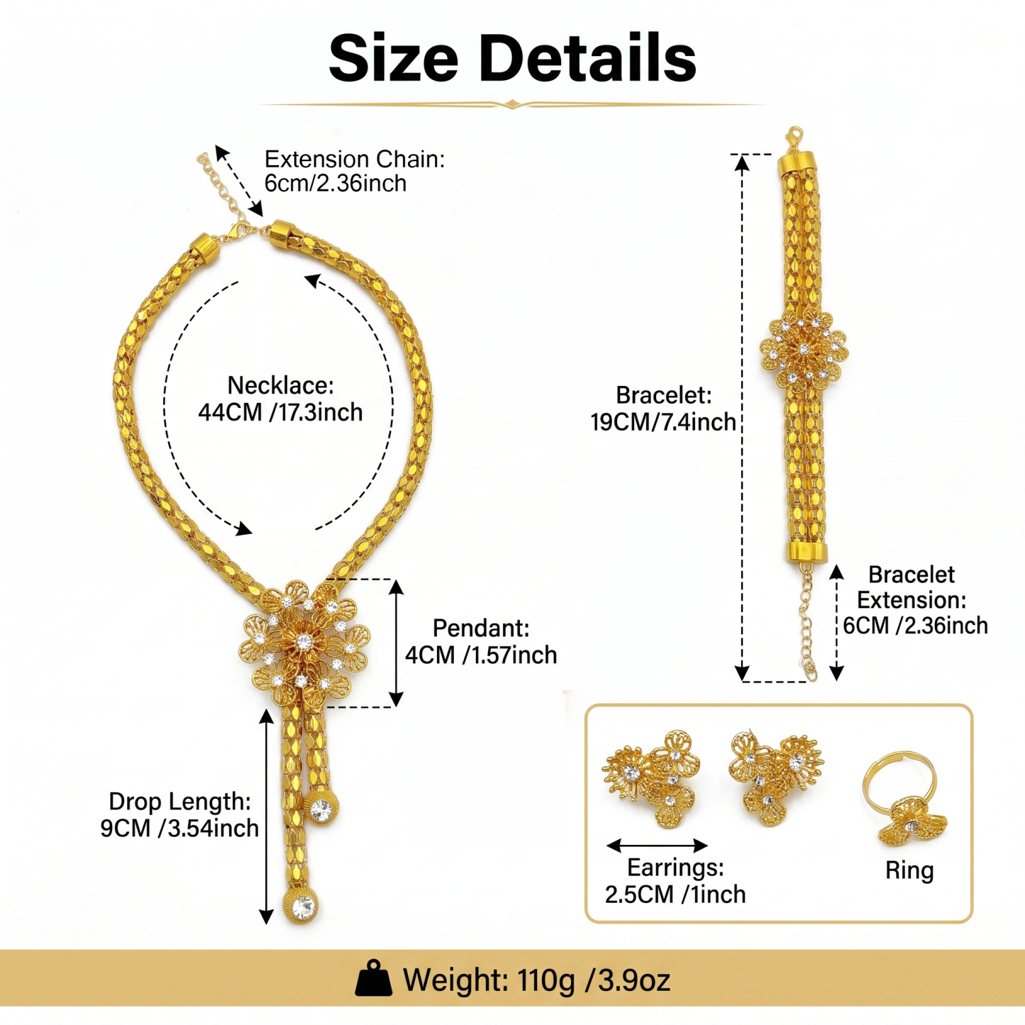 Gold-Tone Openwork Floral Tassel Jewelry Set, 4 Pcs