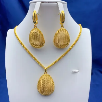 Gold-tone beaded mesh drop necklace & earring set, front view