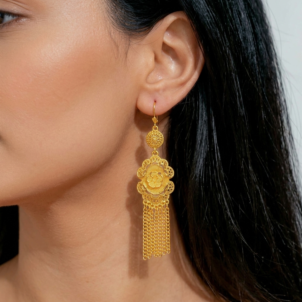 Gold-Tone Blossom Chain Tassel Jewelry Set, 4 Pcs