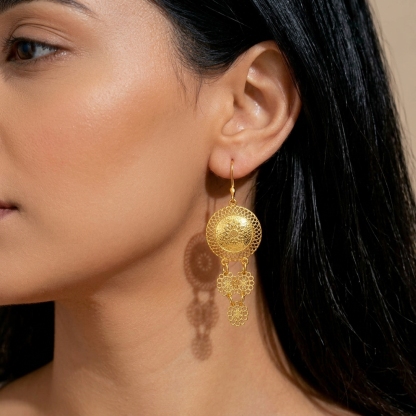 Gold-Tone Grand Disc Fringe Necklace & Earring Set