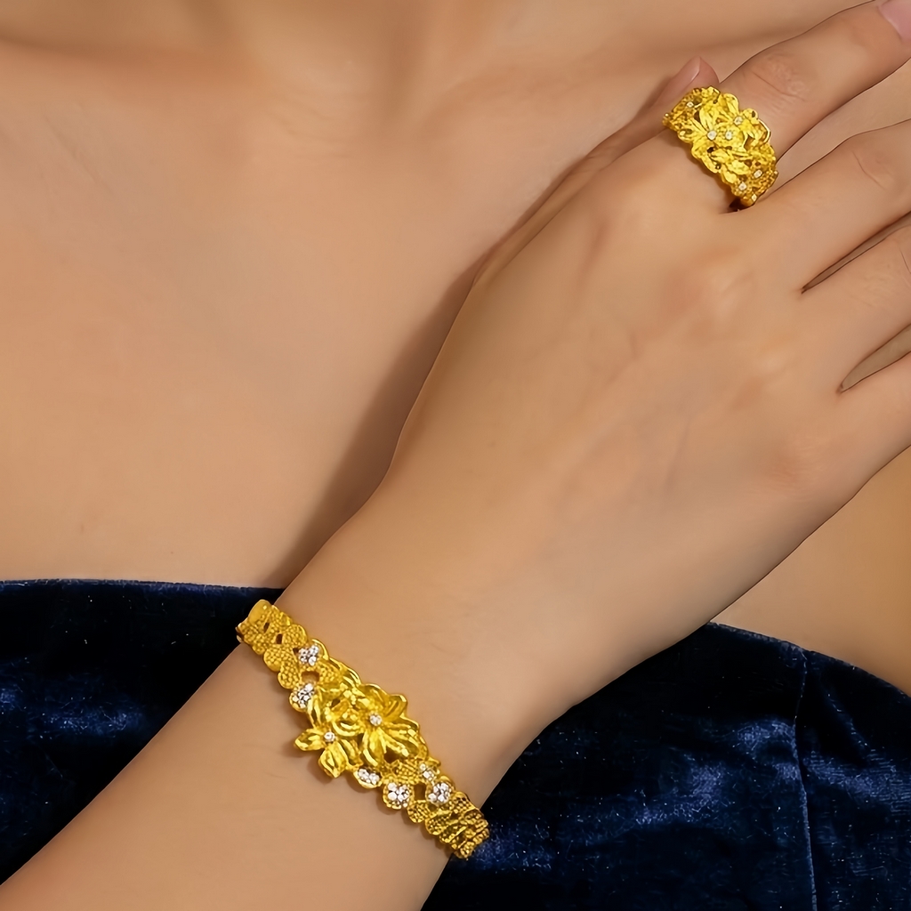 Gold-Tone Crystal Leaf Spray Jewelry Set, 4 Pcs