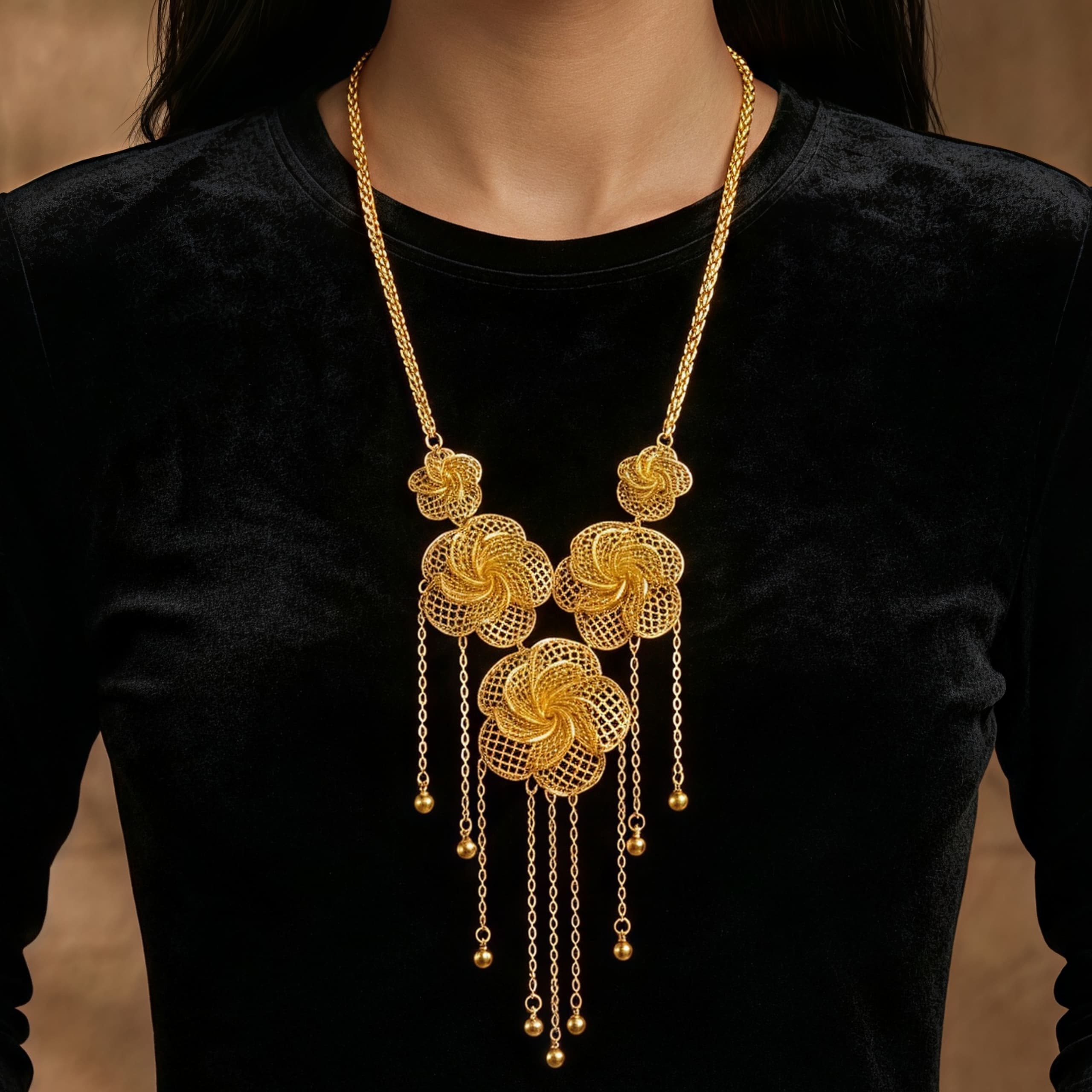 Gold-Tone Rosette Tassel Jewelry Set, 4 Pcs