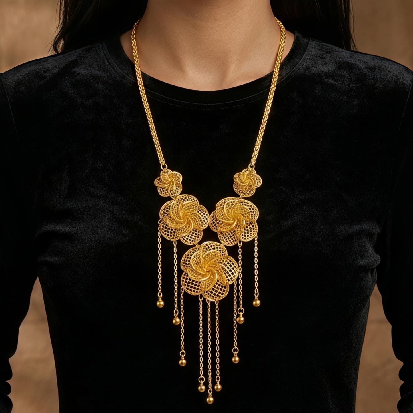 Gold-Tone Rosette Tassel Jewelry Set, 4 Pcs