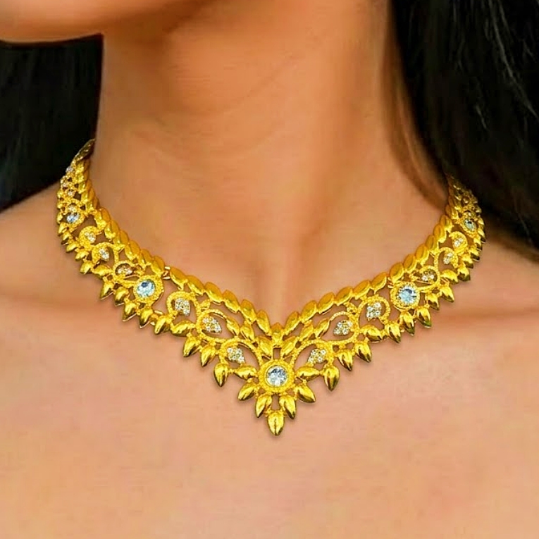 Gold-Tone Crystal Petal Collar Jewelry Set, 4 Pcs
