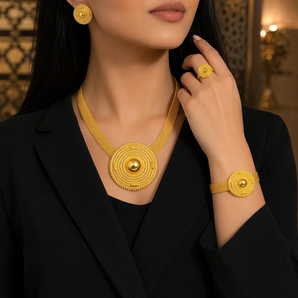 Gold-Tone Concentric Sunburst Jewelry Set, 4 Pcs