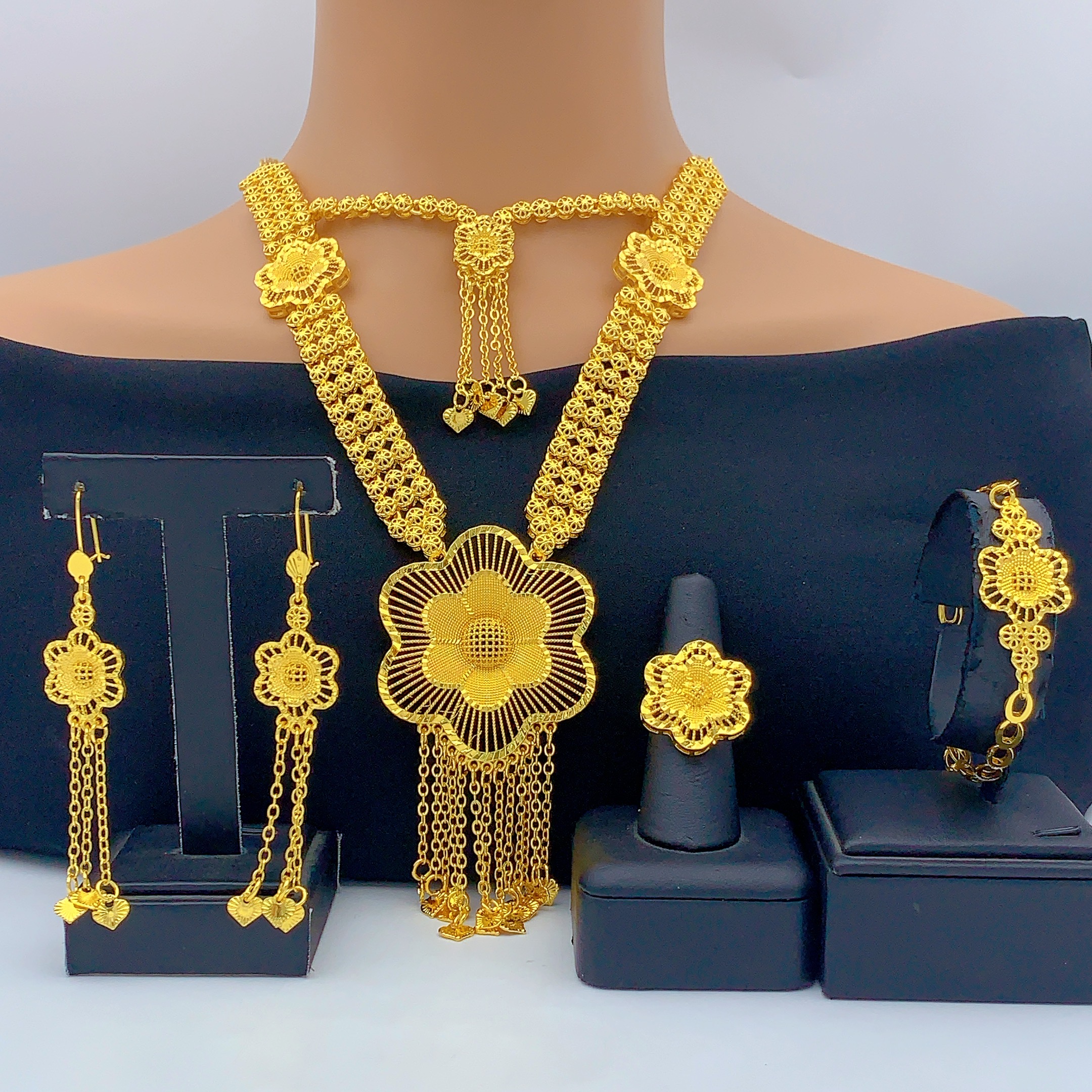 Gold-Tone Layered Blossom Jewelry Set, 4 Pcs